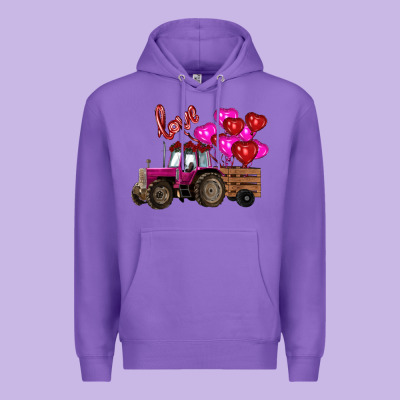 Valentine's Day Pink Tractor With Pin Heart Balloons Premium Hoodie Designed By Ranaportraitstore