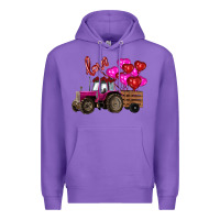 Purple valentine's day pink tractor with pin heart balloons Premium Hoodie - RanaPortraitStore