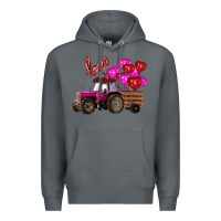 Rock valentine's day pink tractor with pin heart balloons Premium Hoodie - RanaPortraitStore