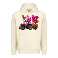 Sandshell valentine's day pink tractor with pin heart balloons Premium Hoodie - RanaPortraitStore