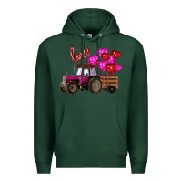 Sports Green valentine's day pink tractor with pin heart balloons Premium Hoodie - RanaPortraitStore