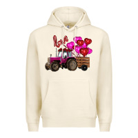 Tofu valentine's day pink tractor with pin heart balloons Premium Hoodie - RanaPortraitStore