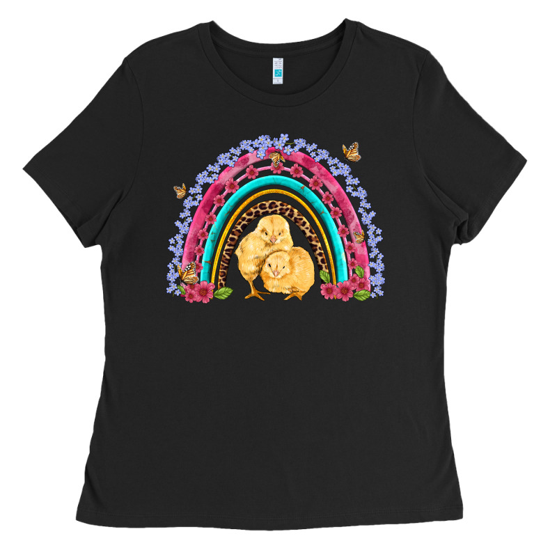 Easter Flowers And Butterfly With Chicks Rainbow Ladies Tee by Artiststas | Teevron