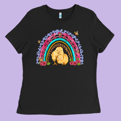 Easter Flowers And Butterfly With Chicks Rainbow Ladies Tee Designed By Artiststas