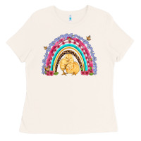 Bone easter flowers and butterfly with chicks rainbow Ladies Tee - Artiststas