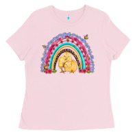 Bubblegum Pink easter flowers and butterfly with chicks rainbow Ladies Tee - Artiststas