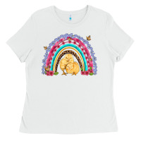 White easter flowers and butterfly with chicks rainbow Ladies Tee - Artiststas