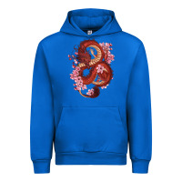 Cobalt red dragon and sakura cherry blossoms Urban Hoodie - RanaPortraitStore