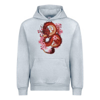 Heather Grey red dragon and sakura cherry blossoms Urban Hoodie - RanaPortraitStore