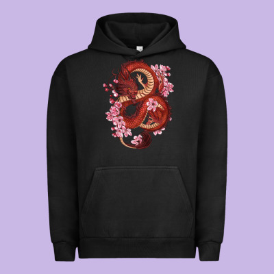 Urban Hoodie red dragon and sakura cherry blossoms
