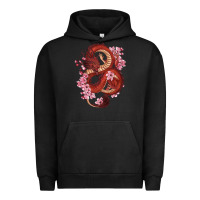 Pigment Black red dragon and sakura cherry blossoms Urban Hoodie - RanaPortraitStore