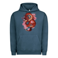 Pigment Midnight Navy red dragon and sakura cherry blossoms Urban Hoodie - RanaPortraitStore