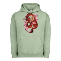 Pigment Oil Green red dragon and sakura cherry blossoms Urban Hoodie - RanaPortraitStore