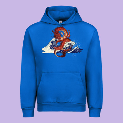 Urban Hoodie asian dragon and ocean waves