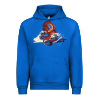 Cobalt asian dragon and ocean waves Urban Hoodie - RanaPortraitStore