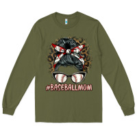 Army Green baseballmom messy bun Long Sleeve Tee - BarkalooDesign