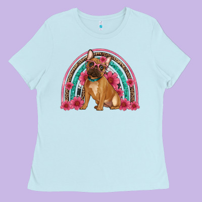 French Bulldog Floral Rainbow Ladies Tee Designed By Artiststas