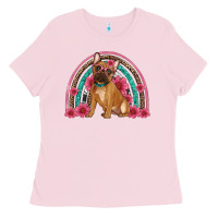 Bubblegum Pink french bulldog floral rainbow Ladies Tee - Artiststas