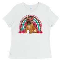 White french bulldog floral rainbow Ladies Tee - Artiststas