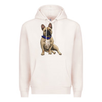 Pale Pink french bulldog with royal blue Premium Hoodie - RanaPortraitStore
