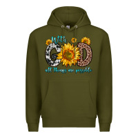 Army Green with god all things are possible sunflower Premium Hoodie - Zillion Design Studio