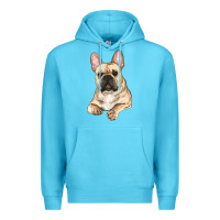 Ocean Blue french bulldog sitting Premium Hoodie - RanaPortraitStore