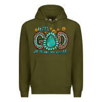 Army Green with god all things are possible gemstone Premium Hoodie - Zillion Design Studio