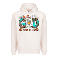 Pale Pink with god all things are possible daisy Premium Hoodie - Zillion Design Studio