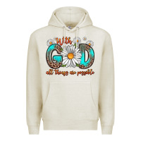 Oatmeal Heather with god all things are possible daisy Premium Hoodie - Zillion Design Studio