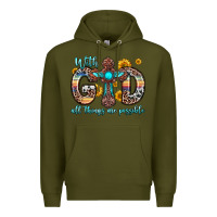 Army Green with god all things are possible cross Premium Hoodie - Zillion Design Studio