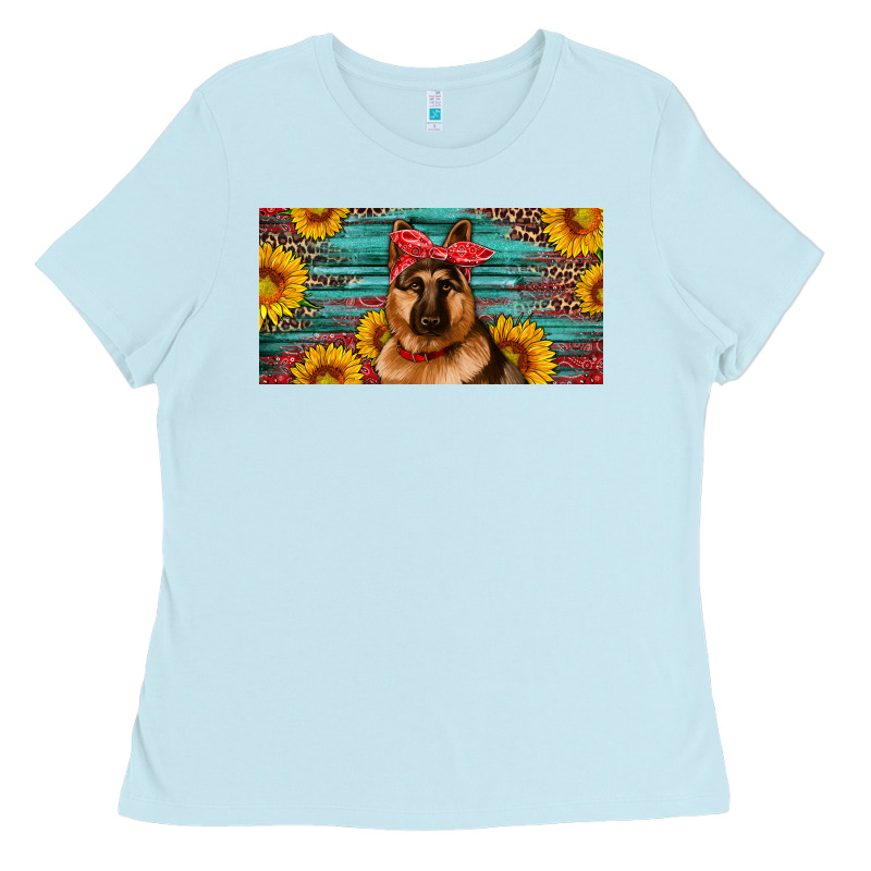German Shepherd With Sunflowers License Plate Ladies Tee by Artiststas | Teevron