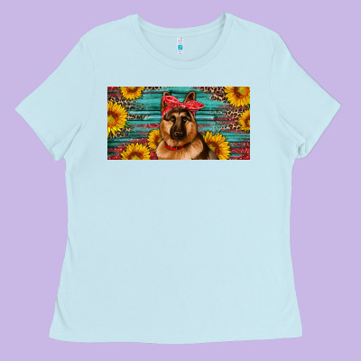 German Shepherd With Sunflowers License Plate Ladies Tee Designed By Artiststas