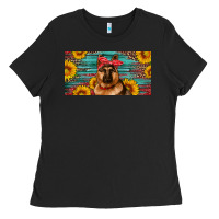 Black german shepherd with sunflowers license plate Ladies Tee - Artiststas