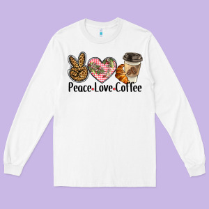 Peace Love Coffee Long Sleeve Tee Designed By Barkaloodesign
