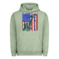 Pigment Oil Green usa flag with statue of liberty Urban Hoodie - texasbilliewilder