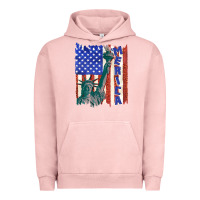 Pigment Salmon usa flag with statue of liberty Urban Hoodie - texasbilliewilder
