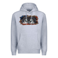Heather Grey wolf eyes american flag Premium Hoodie - RanaPortraitStore