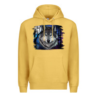 Antique Gold wolf and full moon Premium Hoodie - RanaPortraitStore