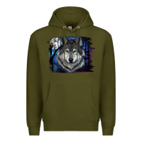 Army Green wolf and full moon Premium Hoodie - RanaPortraitStore