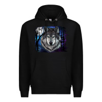 Black wolf and full moon Premium Hoodie - RanaPortraitStore