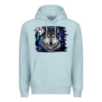 Blue Mist wolf and full moon Premium Hoodie - RanaPortraitStore
