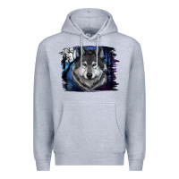 Heather Grey wolf and full moon Premium Hoodie - RanaPortraitStore