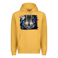 Mustard wolf and full moon Premium Hoodie - RanaPortraitStore