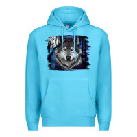 Ocean Blue wolf and full moon Premium Hoodie - RanaPortraitStore