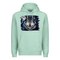 Seafoam wolf and full moon Premium Hoodie - RanaPortraitStore