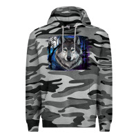 Slate Camo wolf and full moon Premium Hoodie - RanaPortraitStore