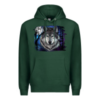 Sports Green wolf and full moon Premium Hoodie - RanaPortraitStore