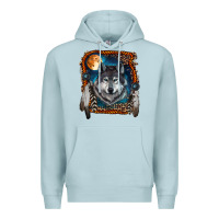 Blue Mist wolf and feathers Premium Hoodie - RanaPortraitStore