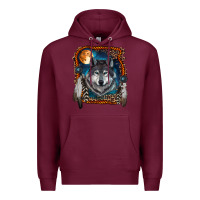 Burgundy wolf and feathers Premium Hoodie - RanaPortraitStore