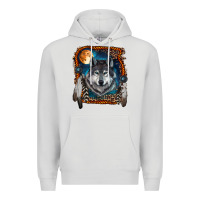 Dove Grey wolf and feathers Premium Hoodie - RanaPortraitStore